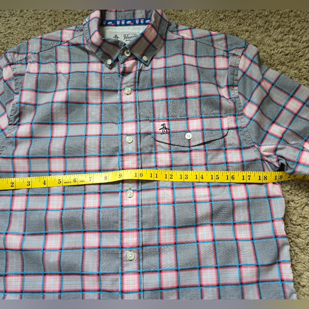 Penguin Men's Plaid Short Sleeve Shirt - Gray and Pink Sz. Small - Picture 7 of 10